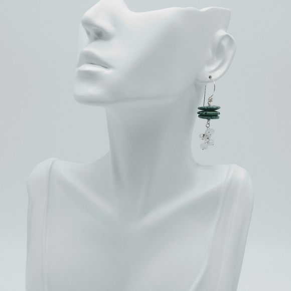 Sterling Silver Turquoise Moonstone Dangle Earrings - Picture 5 of 8